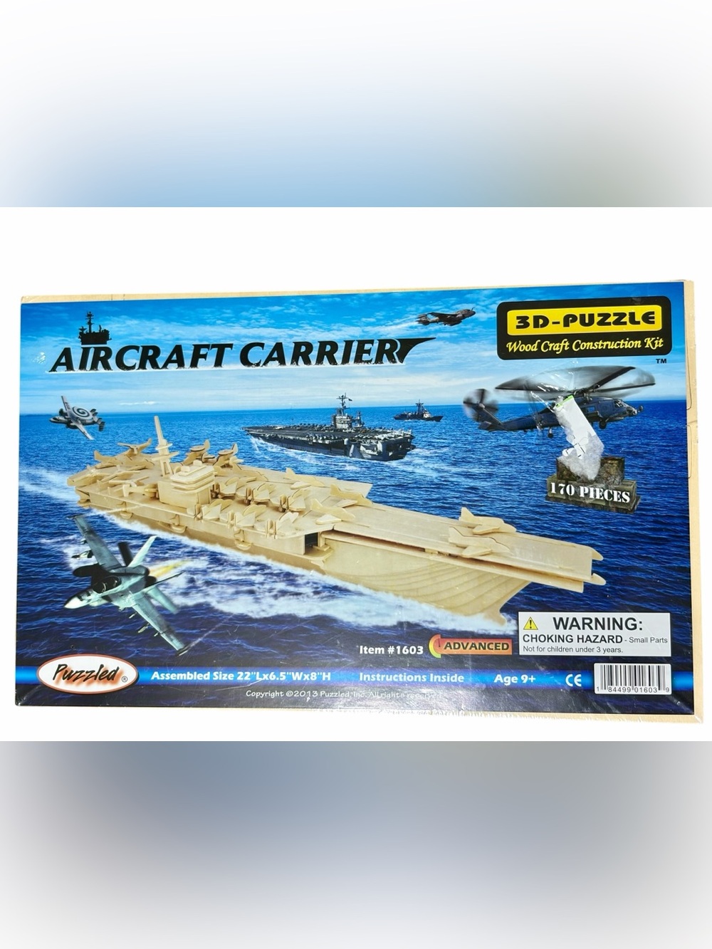 3D Puzzle Aircraft Carrier #1603 Natural Wood 170 pc Advanced Age 9+ 2013 New